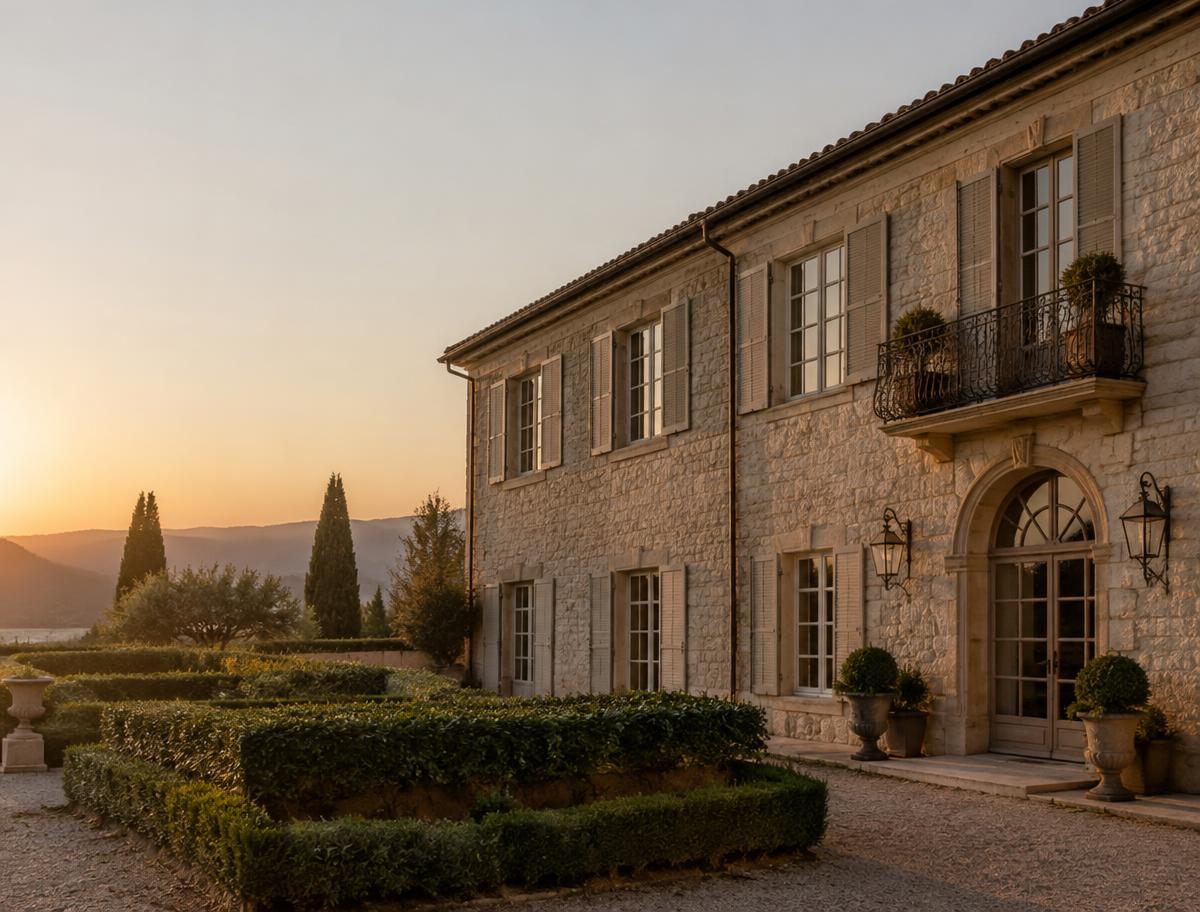 Propriété en pierre au crépuscule